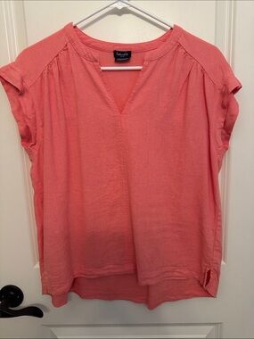 Splendid‎ Coral V-Slit Cap Sleeve Blouse - Women's